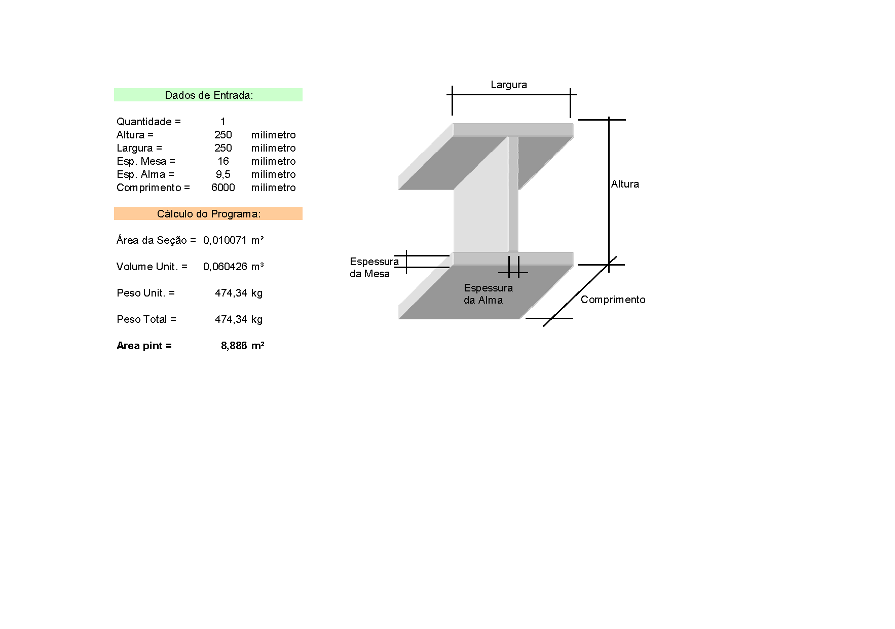 N2 Calculation Spreadsheets: Calculation of Weight and Volume of Profiles and Beams
